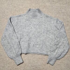 Vigoss Womens‎ Cable Knit Mock Neck Balloon Sleeve Pullover Sweater Gray S